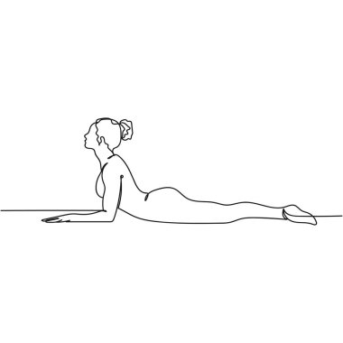 Vektör soyutlaması sürekli tek bir basit çizgi çizimi çekici yoga eğitmeni kadının silüet çizimi..
