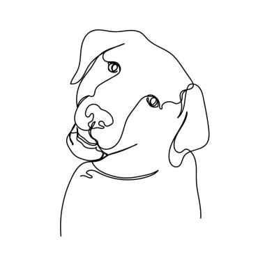 Vektör soyut sürekli tek bir basit çizgi siluet çizimi içinde baş köpek simgesi çizimi.