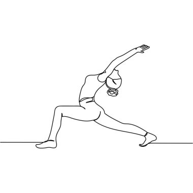 Vector soyut sürekli tek bir çizgi çizimi yoga ikonu güzel bir kadın poz beyaz arka plan üzerinde siluet çizim.