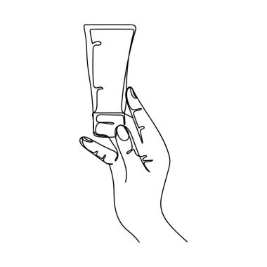 Vektör soyut sürekli tek bir basit çizgi çizim ikonu beyaz arkaplan üzerinde el kremi tüpü çizim.