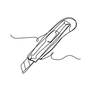 Beyaz arkaplan üzerine kağıt kesicinin siluet çiziminin simgesini çizerek soyut ve sürekli bir vektör..