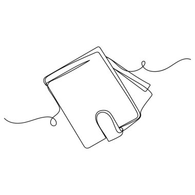 Vektör soyut sürekli tek bir basit satır çizim simgesi para banknotları siluet çizim beyaz arkaplan.