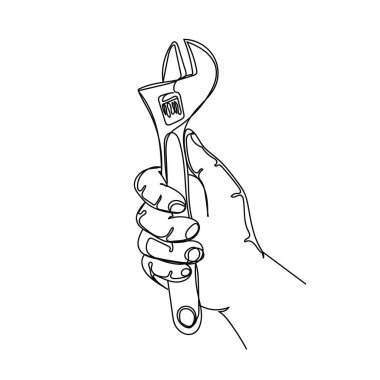 Vektör soyut sürekli tek bir basit çizgi çizim simgesi beyaz arkaplan üzerinde siluet çizim ingiliz anahtarı ayarlanabilir anahtar.