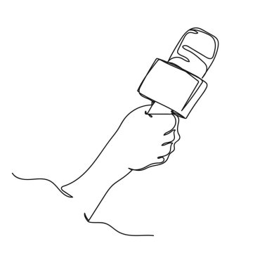 Vektör soyut sürekli tek bir basit çizgi çizimi siluet çizimi içinde el kamerasının simgesi.