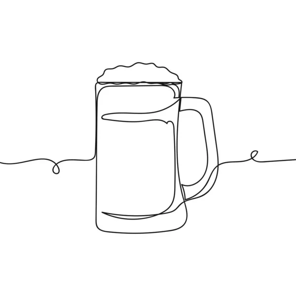 矢量抽象连续一个单一的简单线条画图标啤酒杯在轮廓草图 — 图库矢量图片