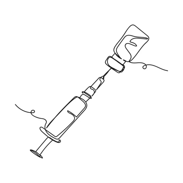 Vecteur Abstrait Continu Une Seule Icône Dessin Ligne Simple Vaccin — Image vectorielle