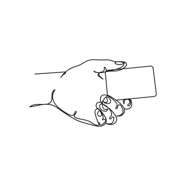 Vektör soyutlaması sürekli tek bir basit çizgi çizimi hediye kartı veya kredi kartı ile siluet çizimi.