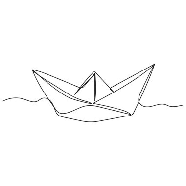 Vektör soyut sürekli tek bir basit çizgi çizimi siluet çizimi içinde el yapımı kağıt tekne simgesi.