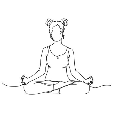 Vector soyut sürekli tek bir basit çizgi çizimi güzel bir kadının siluet çizimi üzerine meditasyon ikonu.