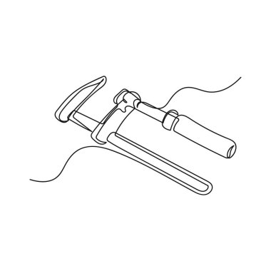 Vektör soyut sürekli tek bir basit çizgi çizim simgesi marangoz klemp siluet çizim.