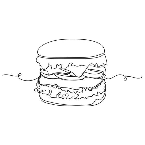 Wektor Abstrakcyjny Ciągły Jeden Prosty Rysunek Linii Ikona Burger Smaczne — Wektor stockowy