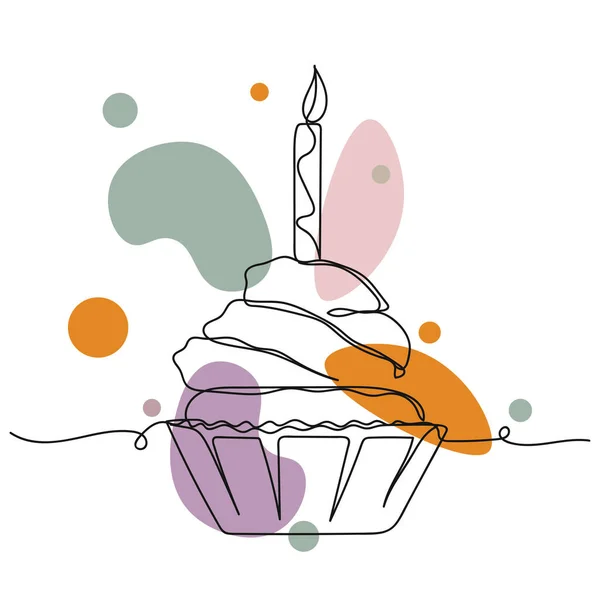 Vector Abstrait Continu Une Seule Icône Dessin Ligne Simple Cupcake — Image vectorielle