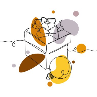 Vector soyut sürekli tek bir basit çizgi çizim ikonu noel süslemeleri hediye kutusu silüet çizim.