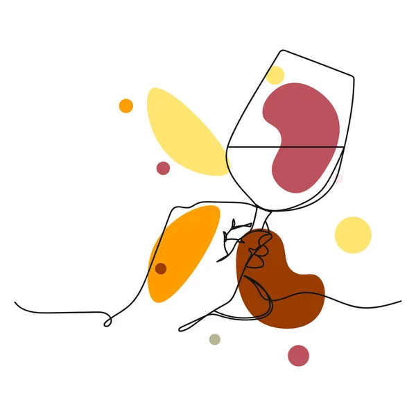 女性の手の中にワインのガラスのベクトル抽象連続一本の単純な線画のアイコンシルエットのスケッチ — ストックベクタ