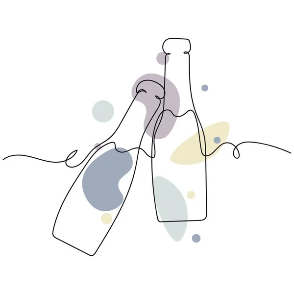 シルエットスケッチにシャンパンボトルのベクトル抽象連続一本のシンプルな線画アイコン — ストックベクタ