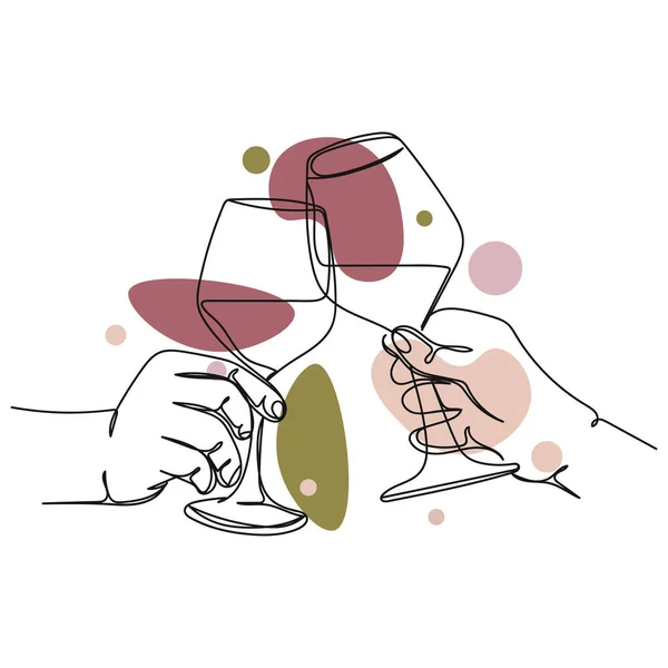 ベクトル抽象連続1つの単純な線画のアイコンのカップルのシルエットのスケッチでワイングラスをトースト — ストックベクタ