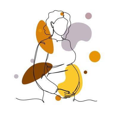 Vektör soyut sürekli tek bir basit çizgi çizimi hamile bir kadının silüet çizimi.