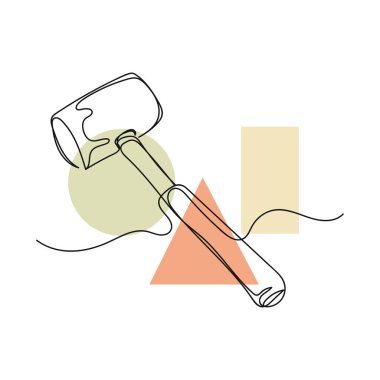 Vektör soyut sürekli tek bir basit çizgi siluet çizimi içinde çekiç kauçuğu simgesi çiziyor.