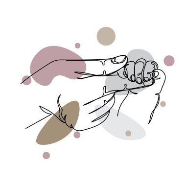 Vektör soyut sürekli tek bir çizgi çizimi yeni doğan bebeğin ikonu anneyi silüet çiziminde tutuyor.