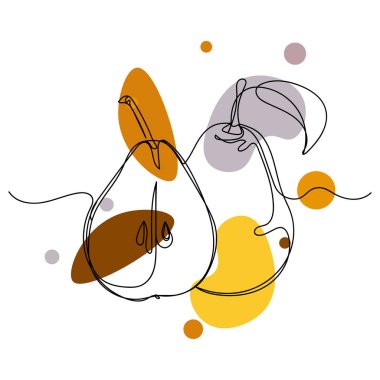 Vektör soyut sürekli tek bir basit çizgi çizimi armut taze organik silüet çizimi beyaz arkaplan üzerine.