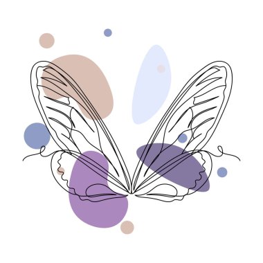 Beyaz arka planda, ağustos böceğinin kanat simgesinin siluet çiziminin aralıksız tek bir çizgisi. Doğrusal biçimlendirilmiş.