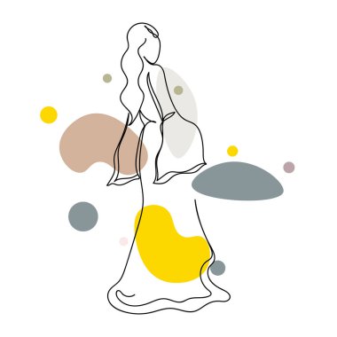 Beyaz arka planda siluet içinde güzel bir kız logosu çizimi. Doğrusal biçimlendirilmiş.