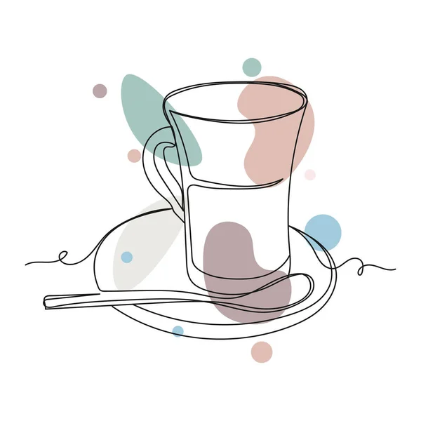 Безперервний Один Простий Однорядковий Малюнок Чашки Кави Капучино Силуеті Білому — стоковий вектор