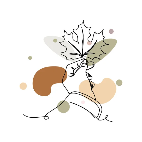 Kontinuierliche Einfache Einzeilige Zeichnung Der Hand Die Herbstblätter Ahorn Silhouette — Stockvektor