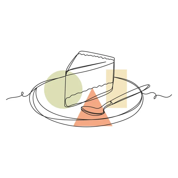 Continuous One Simple Single Line Drawing Cheesecake Delicious Food Icon — Stock vektor