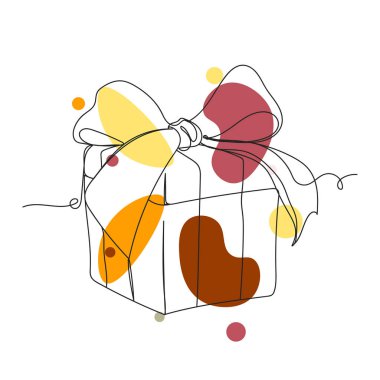 Aralıksız basit bir çizim çizimi ve beyaz bir arkaplanda yeni yıl için hediye kutusu simgesi. Doğrusal biçimlendirilmiş.