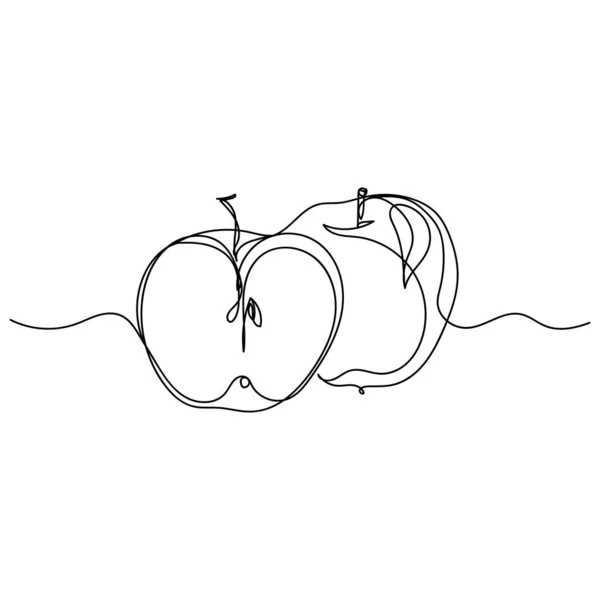 Kontinuierliche Einfache Einzeilige Zeichnung Von Frischem Apfelfrucht Symbol Silhouette Auf — Stockvektor