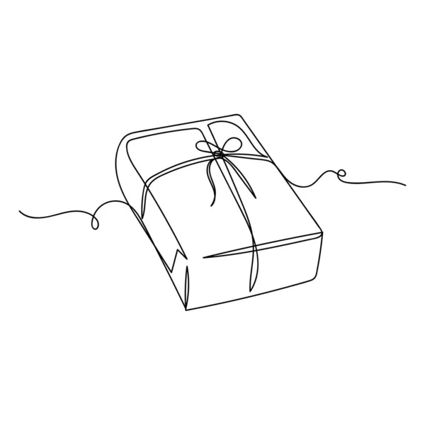 Kontinuierliche Einzeilige Zeichnung Des Geschenkkartons Silhouette Auf Weißem Hintergrund Linear — Stockvektor