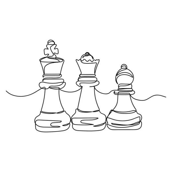 Nepřetržitá Jedna Jednoduchá Jednořádková Kresba Ikony Šachových Figurek Siluetě Bílém — Stockový vektor
