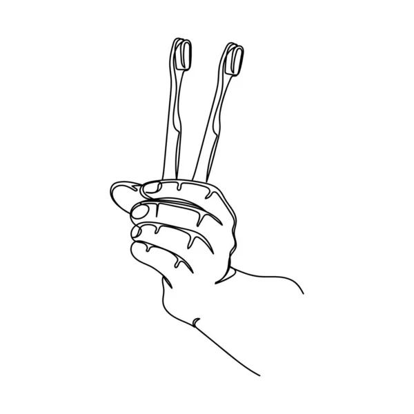 Dibujo Continuo Una Sola Línea Simple Mano Que Sostiene Con — Vector de stock