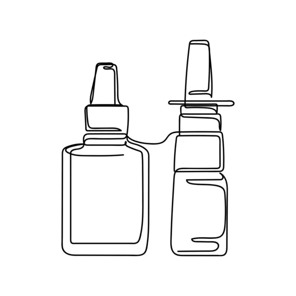 白の背景にシルエットに2つのスプレープラスチックボトルアイコンの連続的な1つの単純な1行の図面 線形形式 — ストックベクタ
