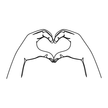 El çiziminin, beyaz arkaplanda parmak simgesiyle kalp oluşturduğu tek bir çizgi devam ediyor. Doğrusal biçimlendirilmiş.