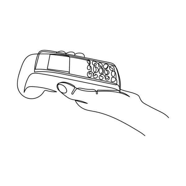 Kontinuierliche Einfache Zeichenzeichnung Der Hand Die Ein Modernes Zahlungsterminal Symbol — Stockvektor