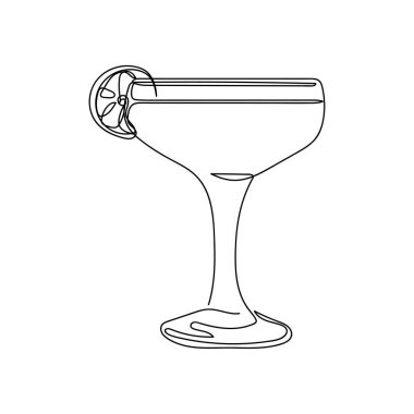 Beyaz bir arkaplanda siluet içinde lezzetli kokteyl ikonu çiziminin kesintisiz tek bir çizgisi. Doğrusal biçimlendirilmiş.