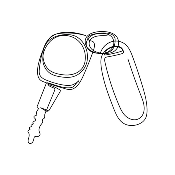 Continuous One Simple Single Line Drawing Car Key Icon Silhouette — Stock Vector