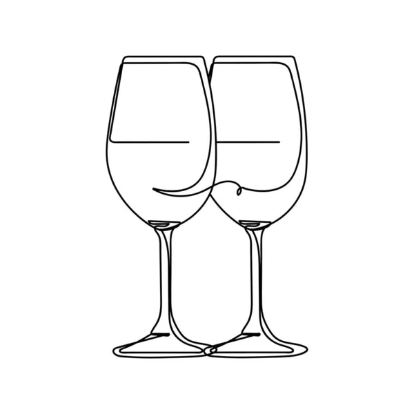 Continuous One Simple Single Line Drawing Two Wine Glasses Icon — Stockvektor