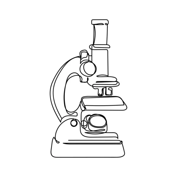 Continuous One Simple Single Line Drawing Microscope Icon Silhouette White — Stockvektor