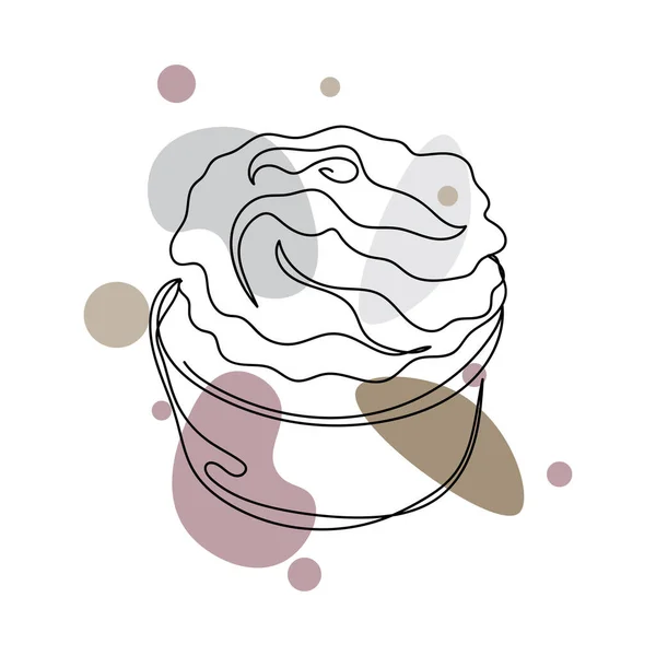 Continuous One Simple Single Line Drawing Cupcake Icon Silhouette White — Stock vektor