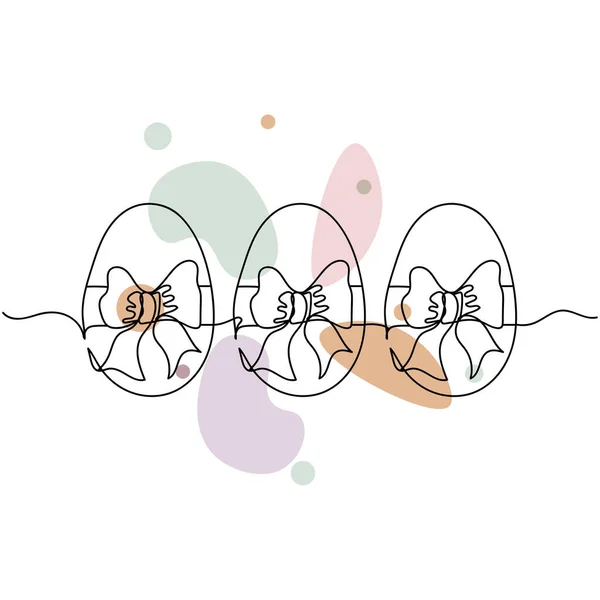 Continuous One Simple Single Line Drawing Easter Eggs Bows Icon — 图库矢量图片