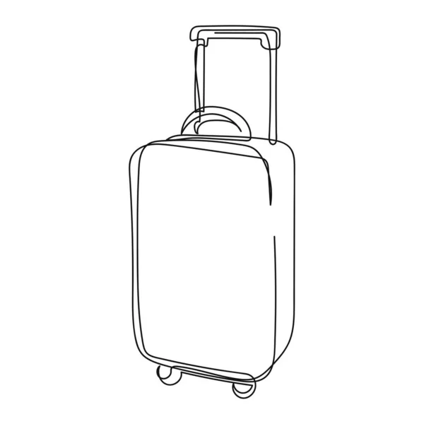 Continuous One Simple Single Line Drawing Wheeled Luggage Icon Silhouette — Stock vektor