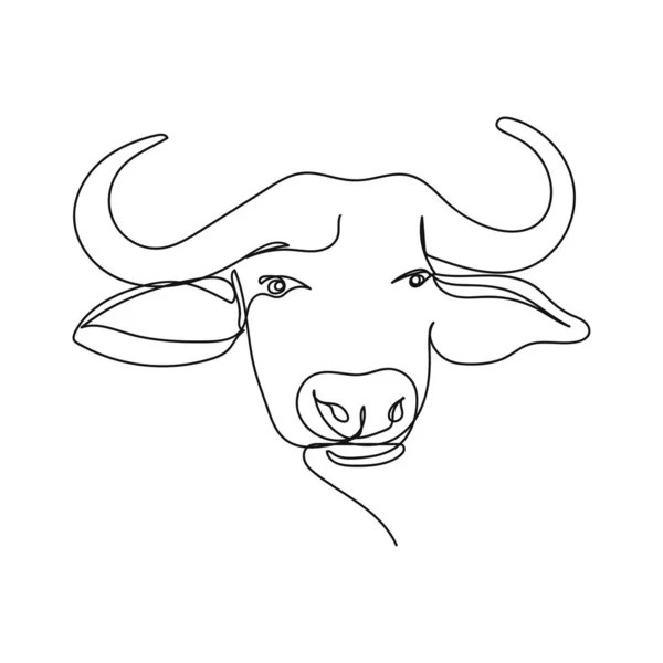 Continuous One Simple Single Line Drawing Animal Buffalo Icon Silhouette — 图库矢量图片