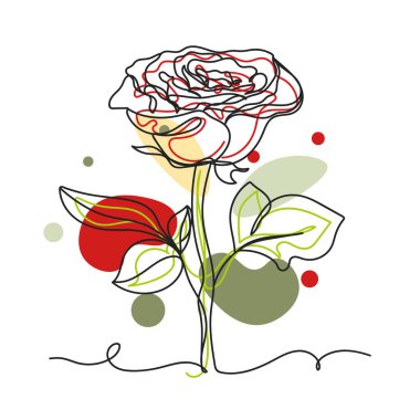 Continuous one simple single abstract line drawing of rose flower icon in silhouette on a white background. Linear stylized.