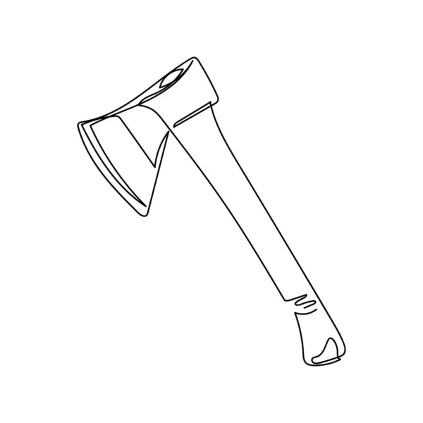 Continuous One Simple Single Line Drawing Axe Cutting Wood Icon — Stockvektor