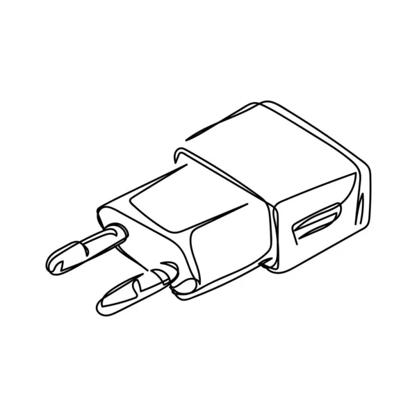 Continuous One Simple Single Line Drawing Charger Icon Silhouette White — Image vectorielle