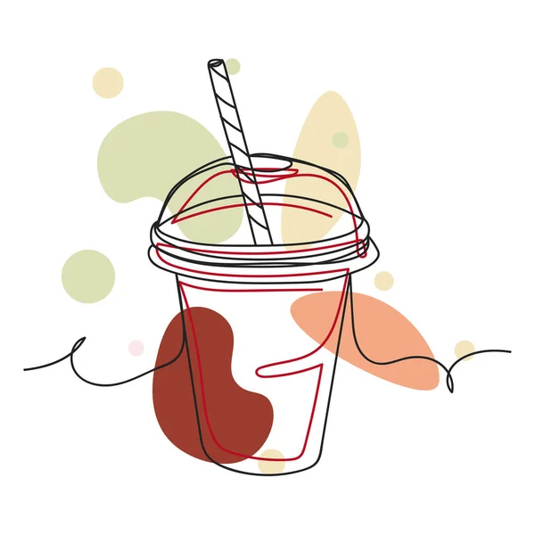 Continuous One Simple Single Abstract Line Drawing Milkshake Takeaway Cup — Stockvektor