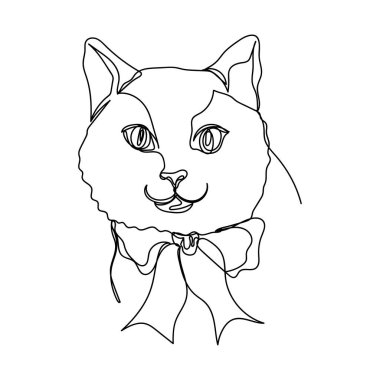 Beyaz bir arkaplanda siluet içinde logo başlıklı kedicik simgesinin basit bir çizimi devam ediyor. Doğrusal biçimlendirilmiş.